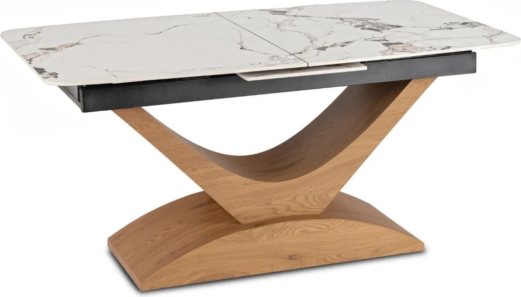 Alicante kerámia kihúzható asztal 160–200 cm, fehér márvány/tölgy színben