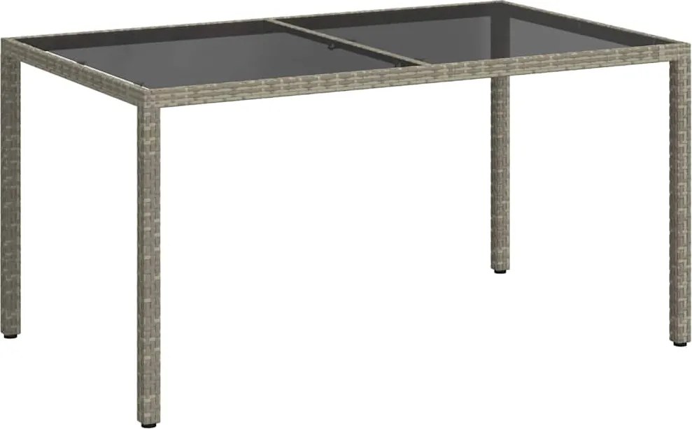 vidaXL szürke polyrattan és edzett üveg kerti asztal 150 x 90 x 75 cm
