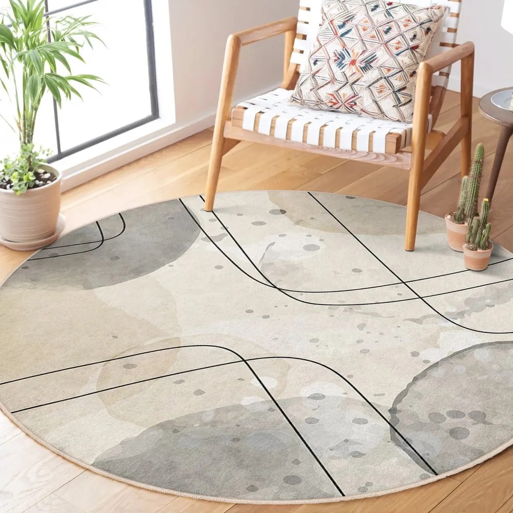 Bézs mosható kerek szőnyeg ø 120 cm Simple Lines – Mila Home