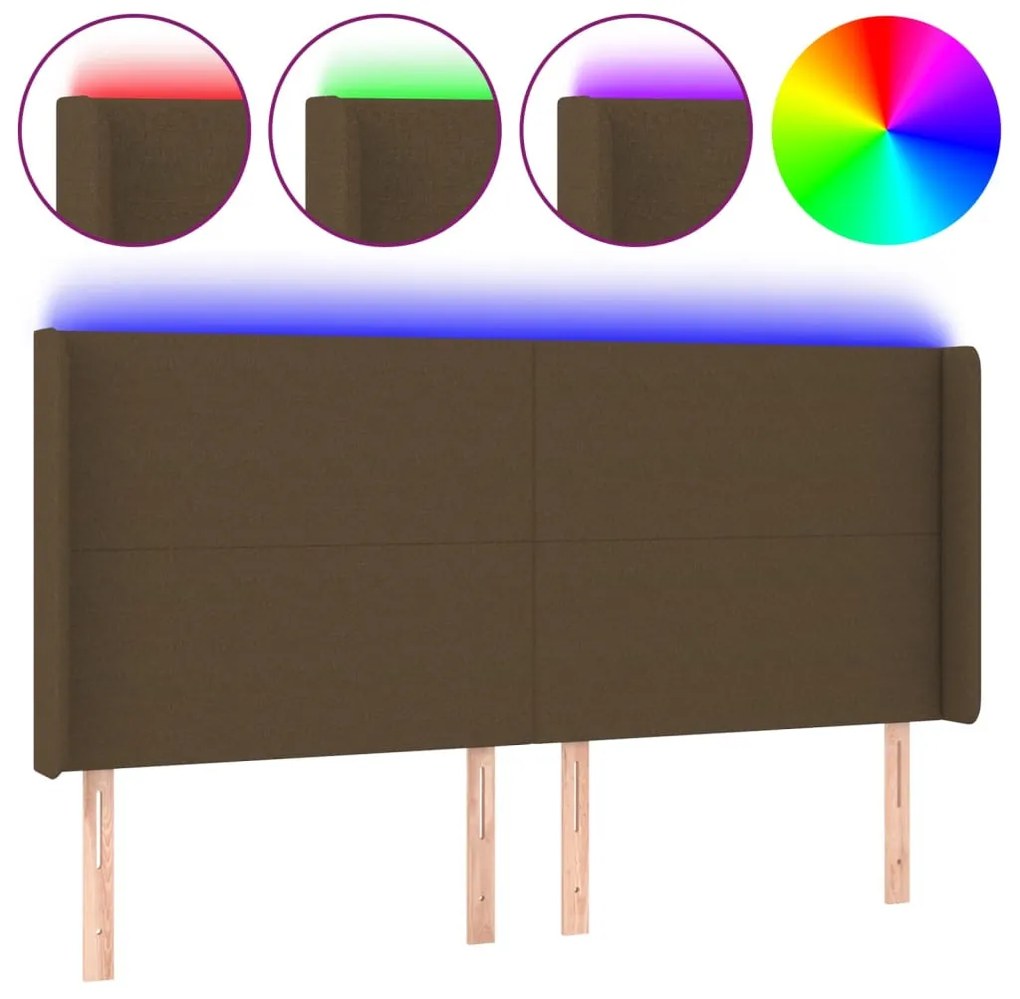 sötétbarna szövet LED-es fejtámla 203x16x118/128 cm