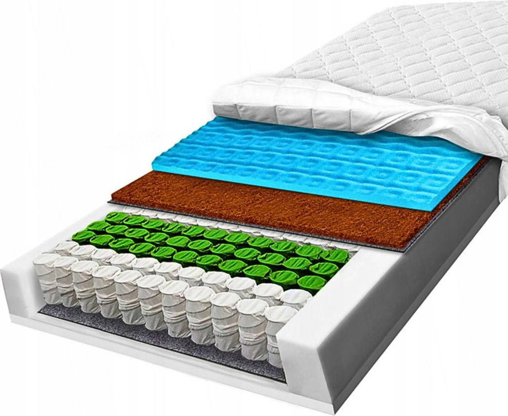 140x200 cm-es, 7 zónás, masszírozó kókusz réteggel ellátott, zsákrugós matrac