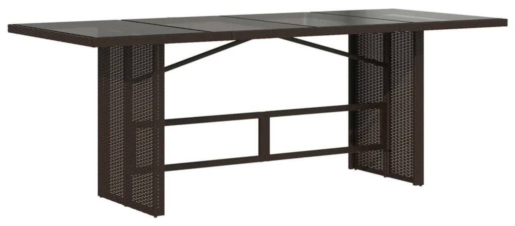 barna polyrattan üveglapos kerti asztal 190x80x75 cm
