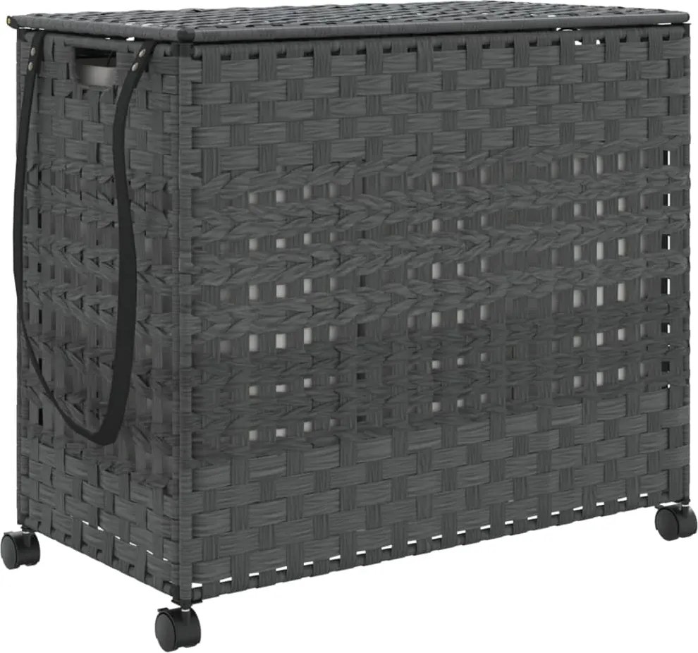 vidaXL szürke rattan szennyeskosár kerekekkel 66x35x60 cm