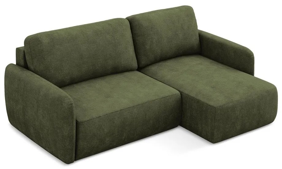 Zöld zsenília kinyitható-tárolóhelyes sarokkanapé (jobb oldali-heverő résszel) Lilo – Makamii