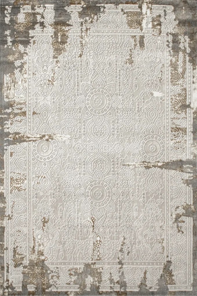 140x190 cm Puha Kétszintes Szőnyeg Adana Hagyományos Dísz Szürke