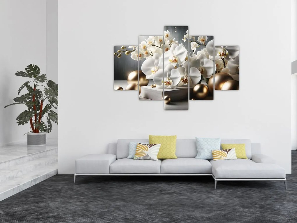 Kép - Orchidea és aranygolyók (150x105 cm)