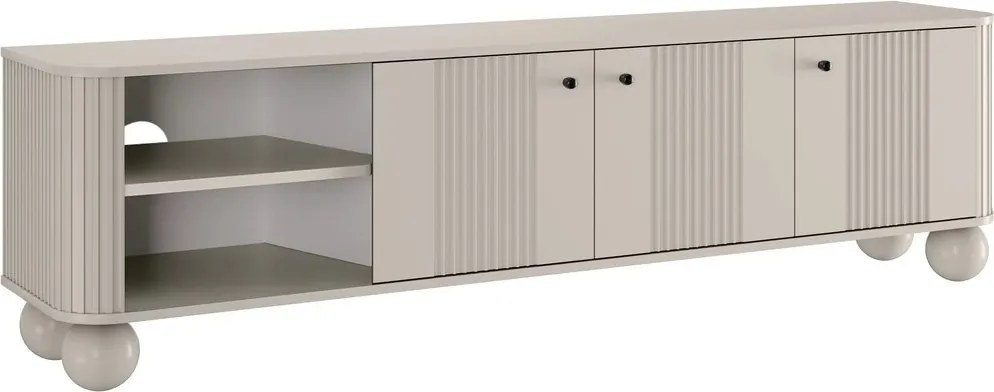Vesper TV-szekrény 187 cm háromajtós - kasmír / fekete fogantyú / gömb lábak