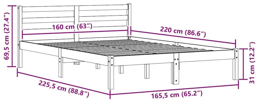 Ágykeret fejtámlával Barna 220 x 160 cm Tömör fenyőfa