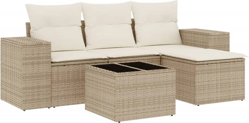 vidaXL 5 részes bézs polyrattan kerti ülőgarnitúra párnákkal