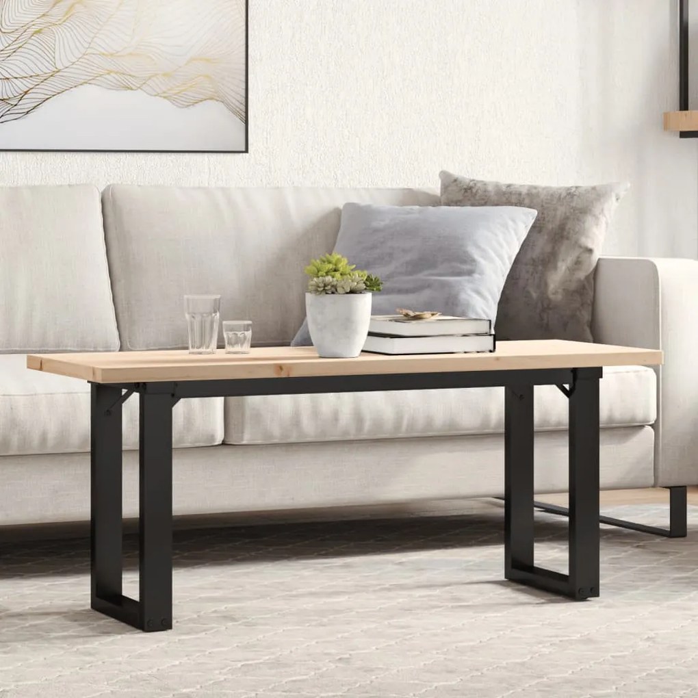 tömör fenyőfa és öntöttvas O-vázú dohányzóasztal 110x40x45,5 cm