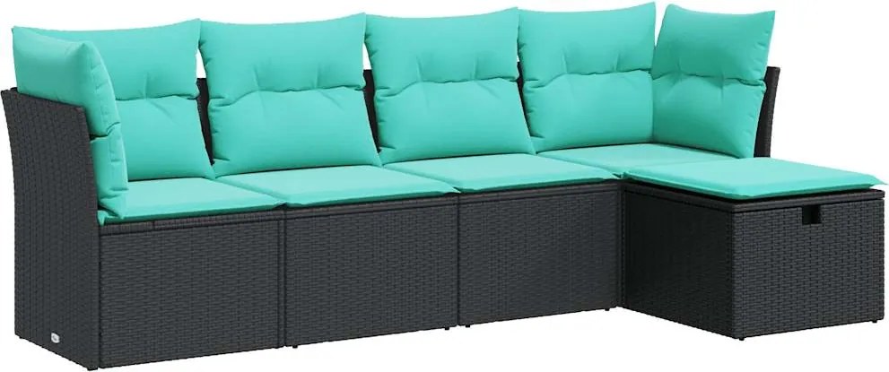 vidaXL 5 részes fekete polyrattan kerti kanapészett párnákkal