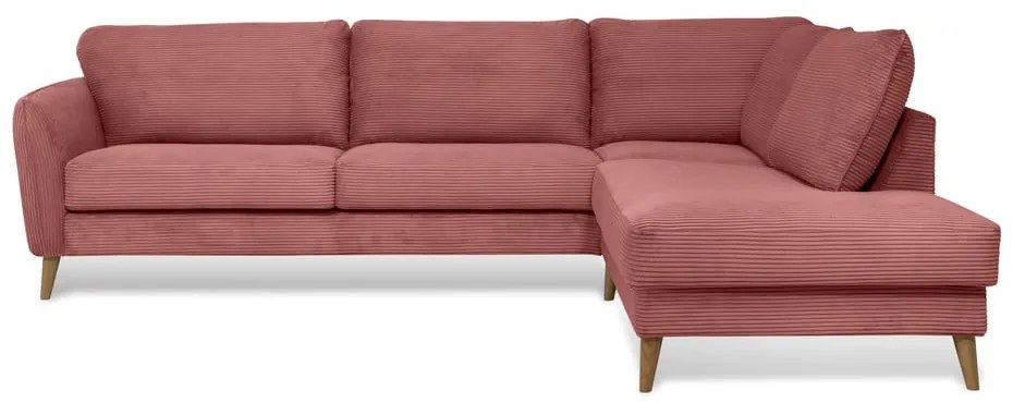 Rózsaszín kordbársony sarokkanapé (jobb oldali) Paris – Scandic