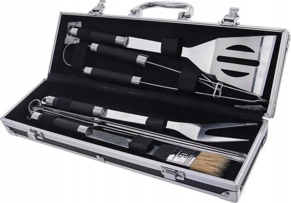 Grill Edénykészlet Acél Kofferben Spatula Fogó 9 Db-os