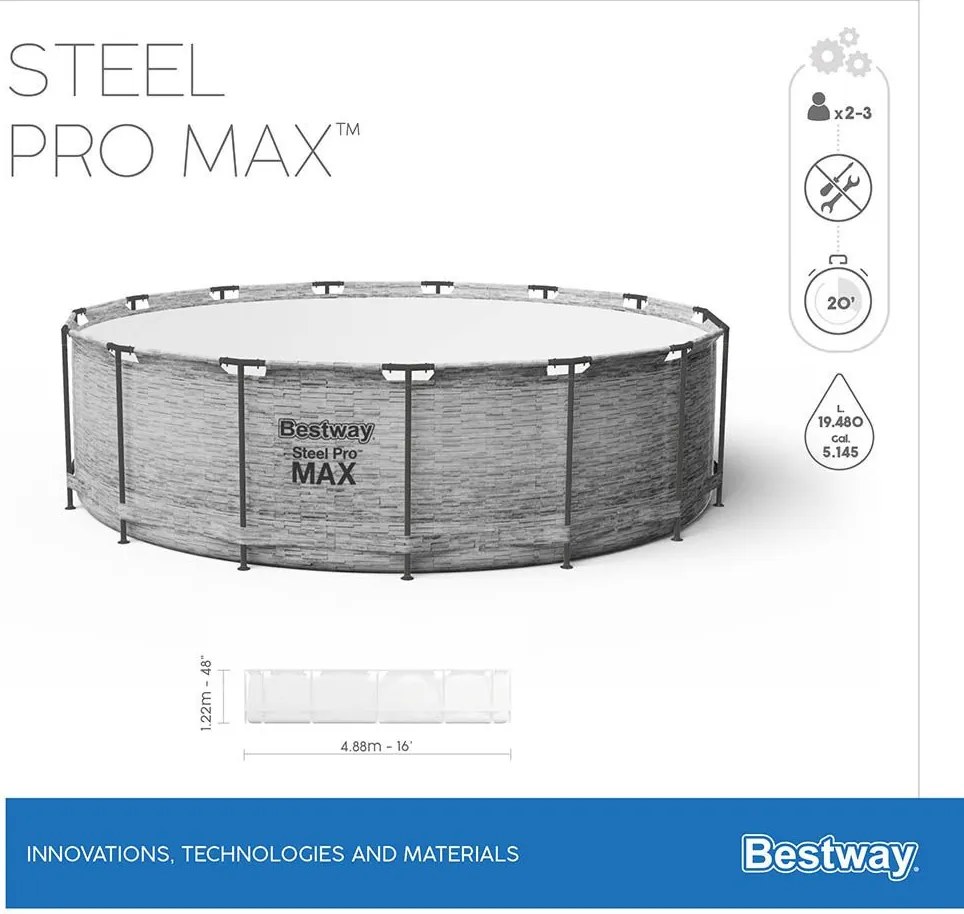 Bestway MONTEGO kőhatású fémvázas medence szett 488 cm x 122 cm