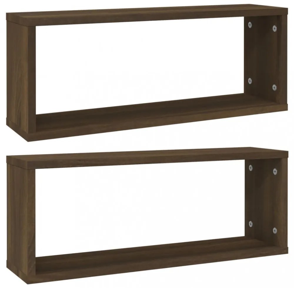 2 db barna tölgy színű szerelt fa fali kockapolc 60x15x23 cm