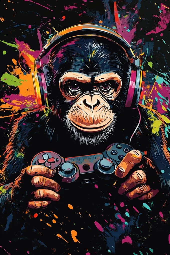 Vászonkép Canvas Gaming Játék Gamer Pad Majom Csimpánz Graffiti 80x120