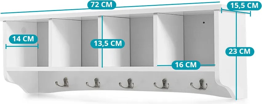 Falra szerelhető fogas tárolórekeszekkel