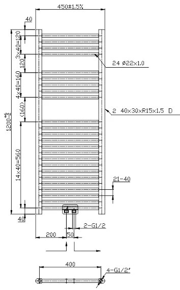 Novaservis - Fürdőszobai törölközőszárító radiátor 490W/230V, 120x45 cm, fekete, egyenes