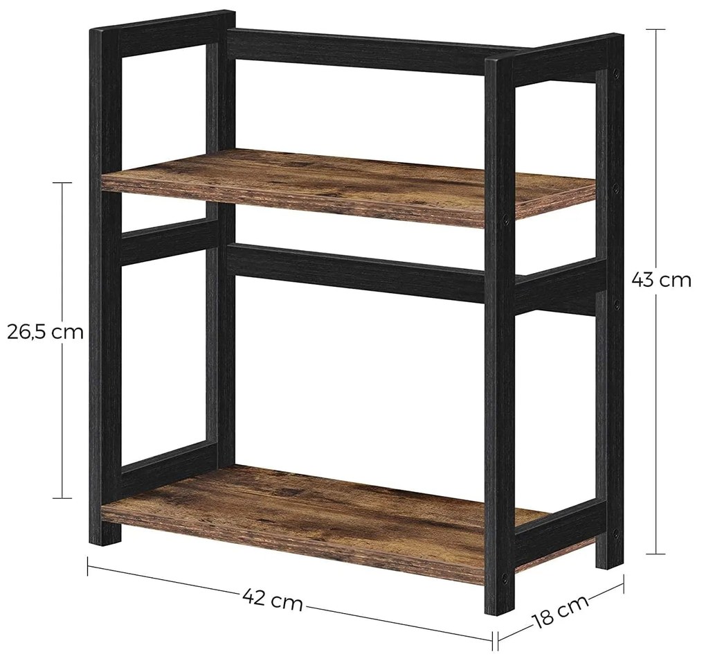 Fűszertartó asztali polc 2 szintes bambusz kerettel, 42 x 43 x 18 cm, arna-fekete