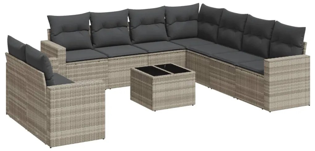 10 részes világosszürke polyrattan kerti ülőgarnitúra párnákkal