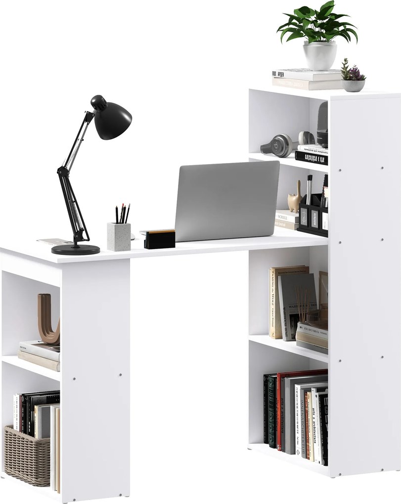 HOMCOM Asztal Konyhai Asztal Polccal Számítógép Asztal Munkaasztal Laptop Asztal Iroda Polc Fehér 120 x 55 x 120 cm | Aosom