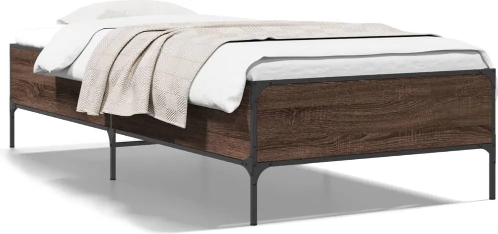 vidaXL barna tölgyszínű szerelt fa és fém ágykeret 90 x 190 cm