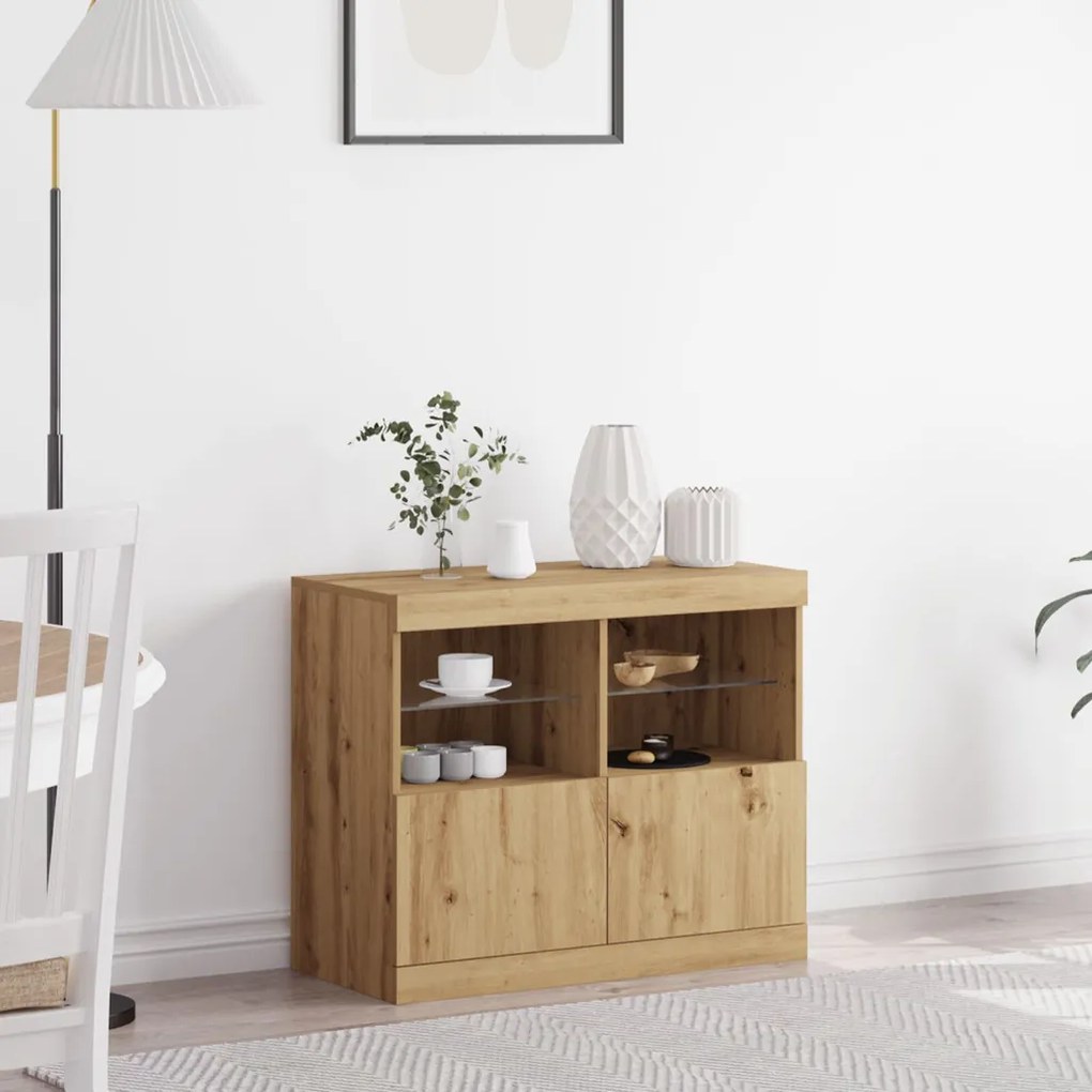 büfé LED világítással Kézműves tölgy 81x37x67 cm