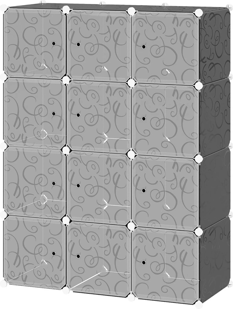 HOMCOM DIY Gardrób Polcrendszer 2 Nagy és 9 Kicsi Kockával, DIY Kocka Tároló, Cipőállvány, Könyvespolc Játékos Szekrény Fekete 111 x 47 x 145 cm | Aos