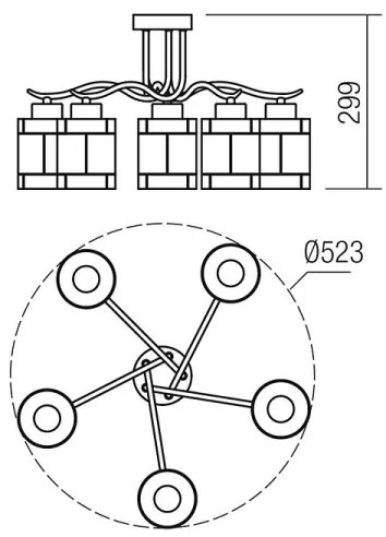 Redo 02-888 - Felületre szerelhető csillár  DEKOR 5xE27/42W/230V átm. 52,3 cm bronz