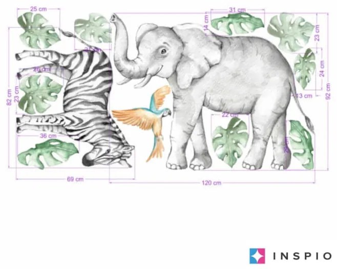 INSPIO Fali matrica - Elefánt és zebra a SZAFARI-ból