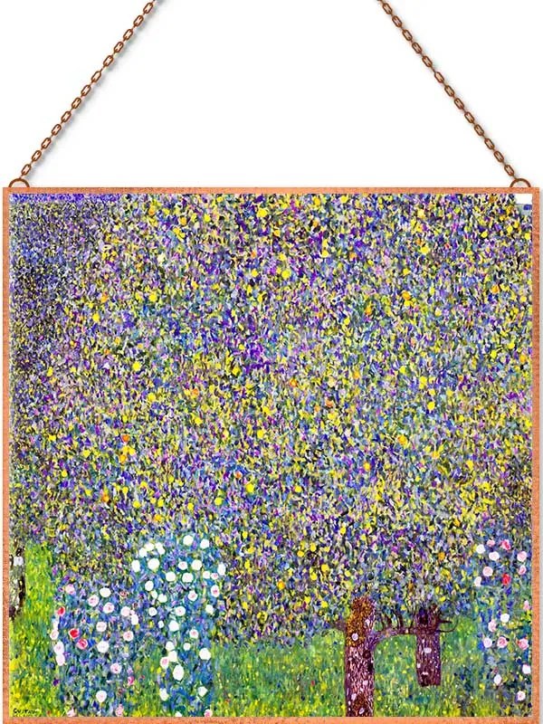 Gustav Klimt - Rose Bushes under the Trees üvegkép, falikép
