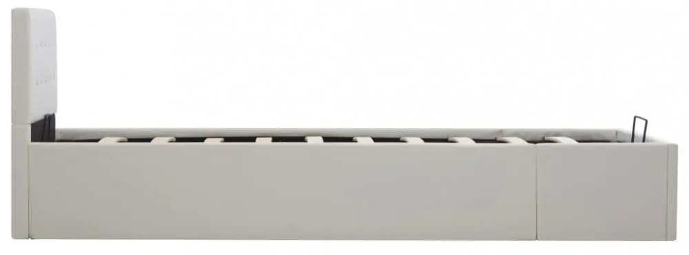 fehér műbőr ágykeret hidraulikus ágyneműtartóval 90 x 200 cm