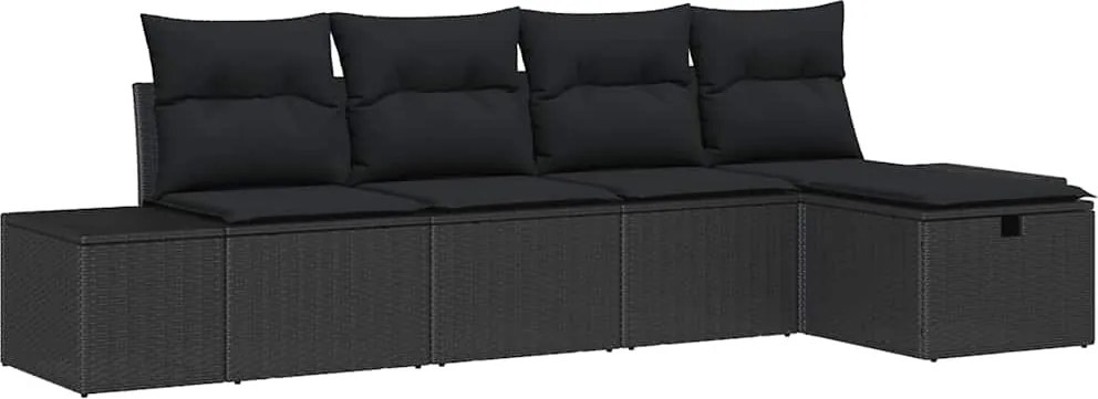 vidaXL Kerti Kanapé Szett párnával 5 pcs Fekete polirattan