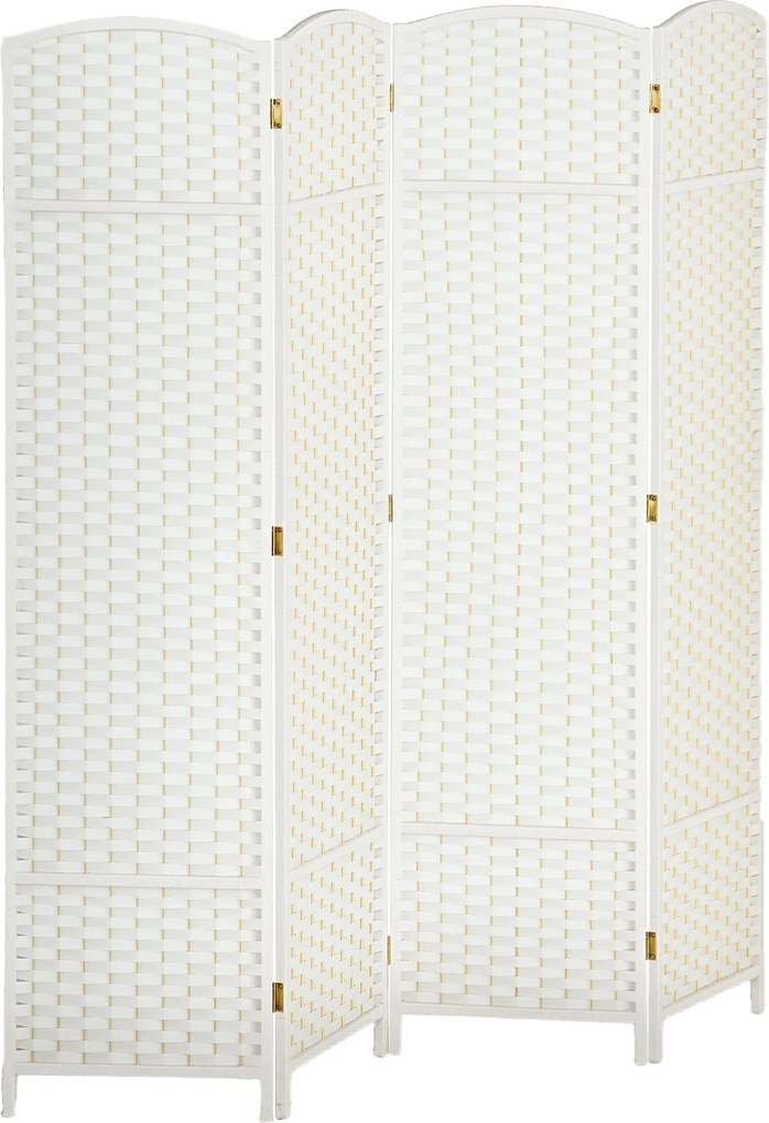 HOMCOM 4-paneles Paraván 160 x 170 cm Bambuszos Összecsukható Elválasztó Fal Nappalihoz - Fehér | Aosom