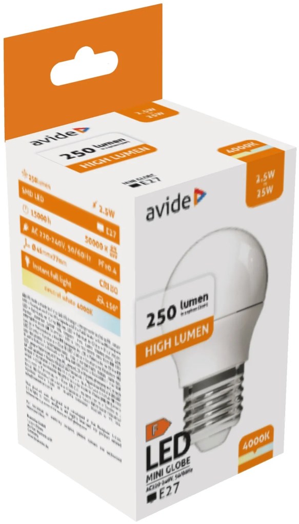 Avide LED Globe Mini G45 250LM 2.5W E27 NW 4000K