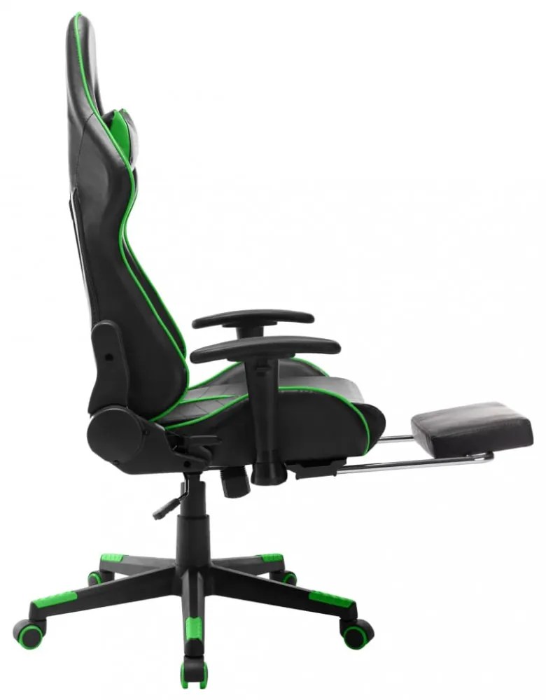 fekete és zöld műbőr gamer szék lábtámasszal