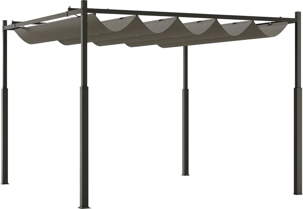 Outsunny 3 x 3 m felhúzható pergola – 180 g/m² poliészter, UPF30+, mágneses rögzítés, szürke | Aosom