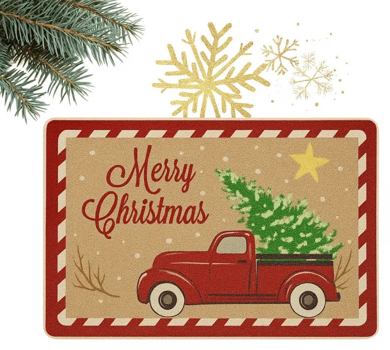 Karácsonyi lábtörlő HOLIDAY RIDE 60x90 cm, piros