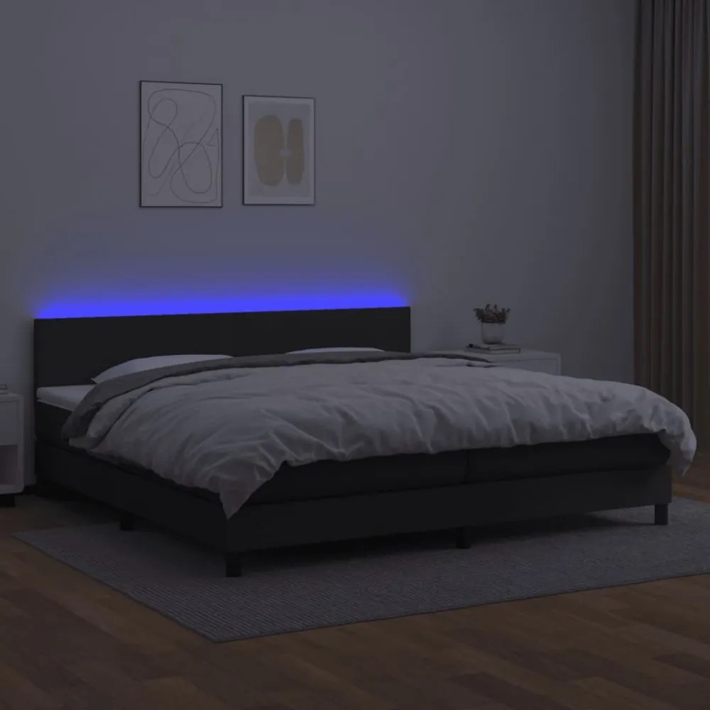 fehér műbőr rugós ágy matraccal és LED-del 200x200 cm