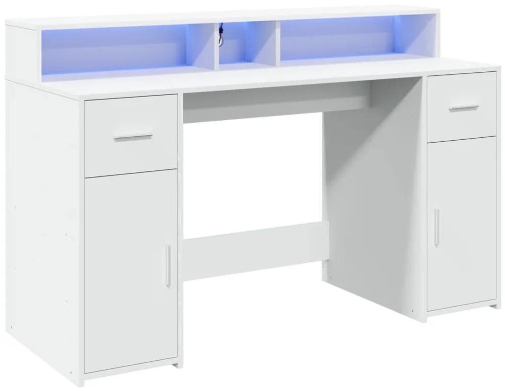 fehér szerelt fa íróasztal LED-világítással 140 x 55 x 91 cm