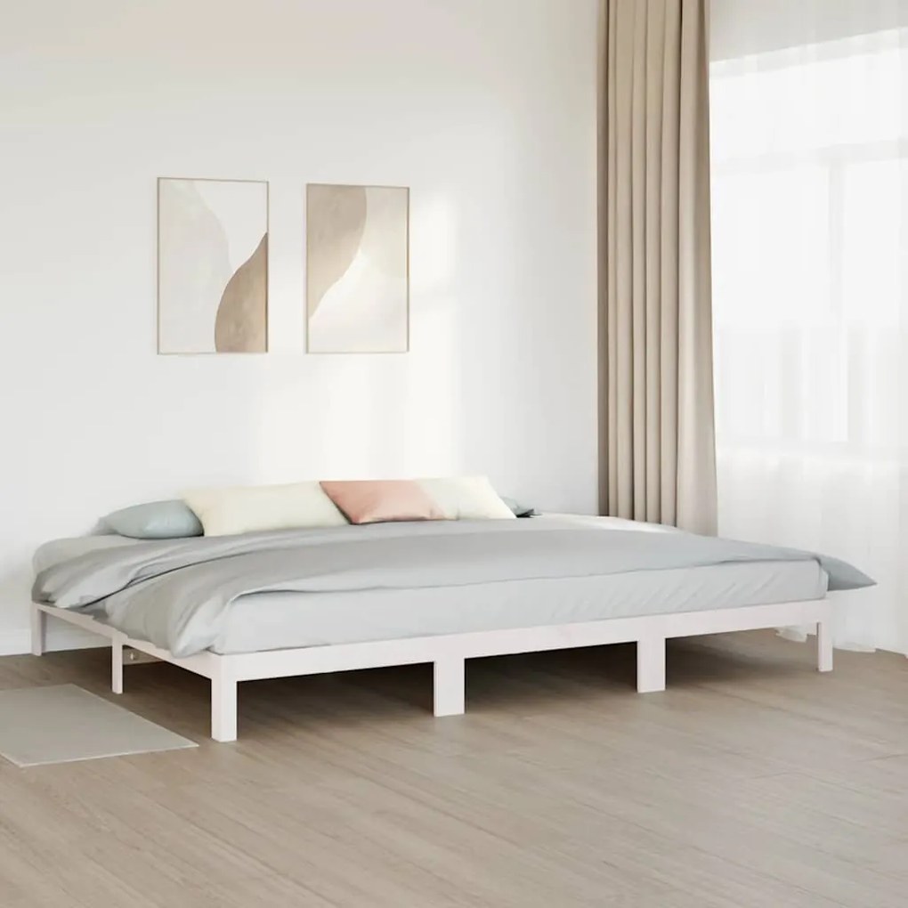 családi ágykeret matrac nélkül fehér 240x200cm tömör fa fenyőfa