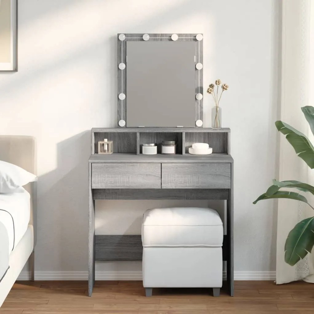 szürke sonoma színű fésülködőasztal LED-del 80 x 41 x 144,5 cm