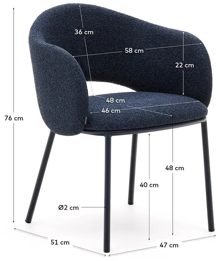 Sötétkék kárpitozott étkezőfotel Maina – Kave Home