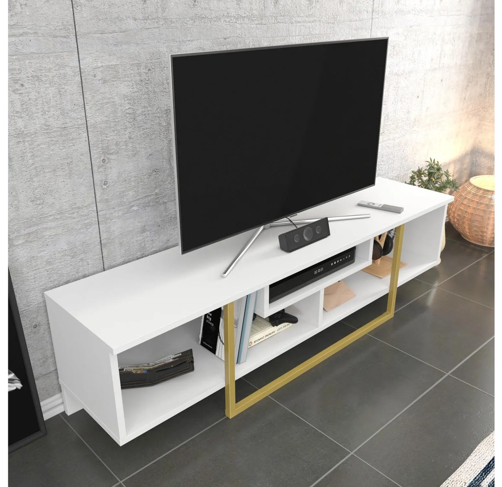 TV asztal/Szekrény Aslana 150 (fehér + arany) . 1101388