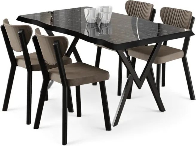 Akort étkezőgarnitúra, fekete márvány-cappuccino, 130 cm