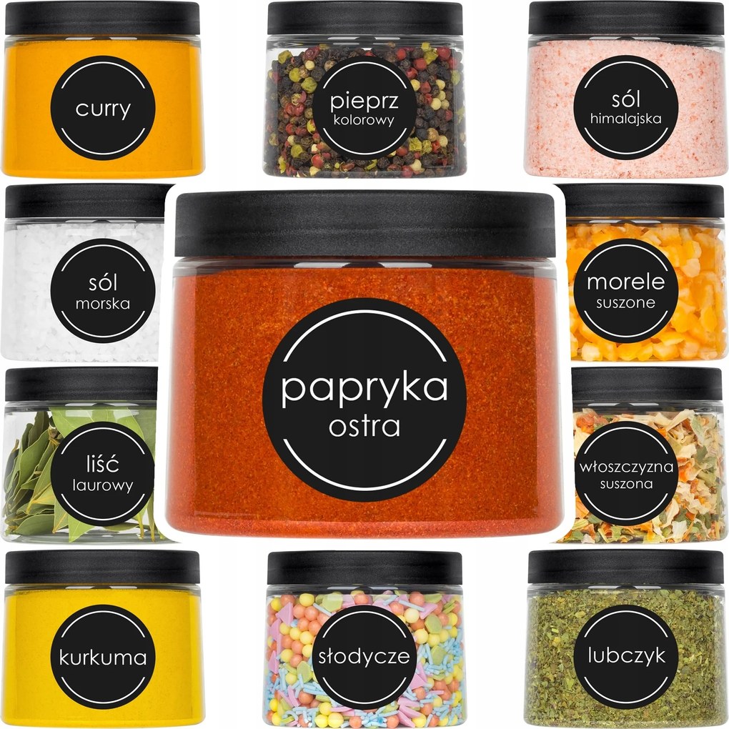 Fűszertartó Tégely Ömlesztett Termékek 200ml Öntapadós Címkék x12db