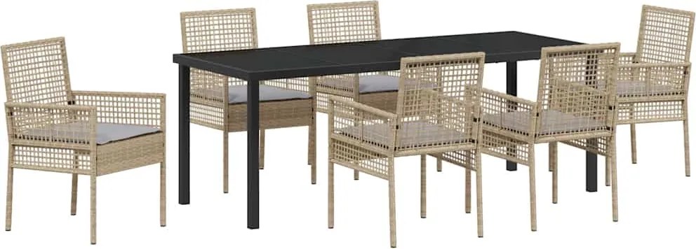 vidaXL Kert étkező szett párnával 7 pcs Bézs polirattan
