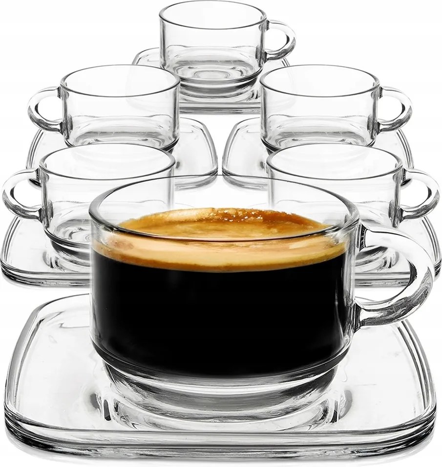 6 Db-os Üvegpohár Teáscsésze Csészealjjal