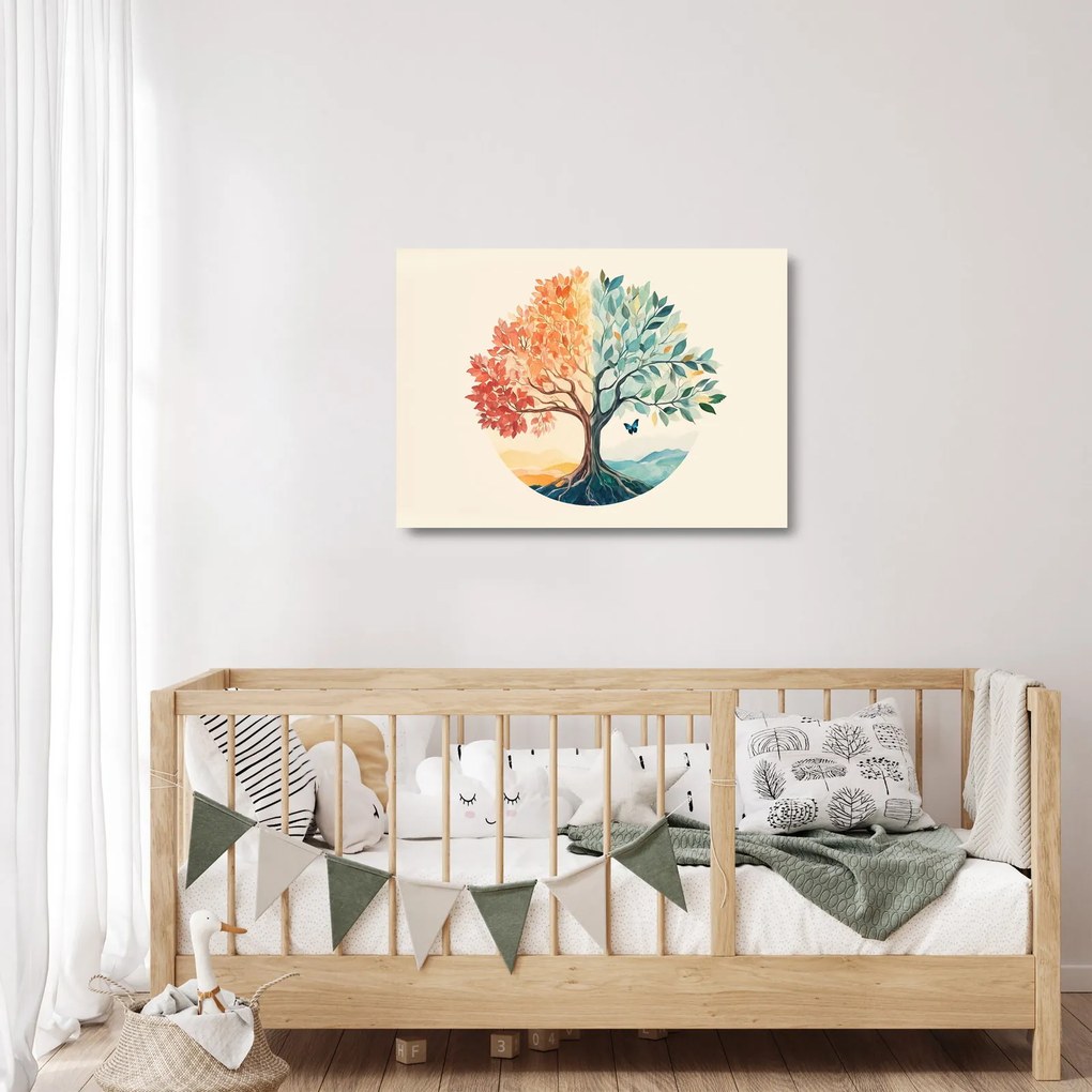Üveg kép – Duális fa pillangóval (70x50 cm)