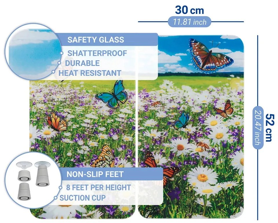Edzett üveg tűzhely fedőlap szett 2 db-os 52x30 cm Summer Meadow – Maximex